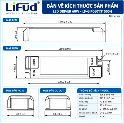 Nguồn đèn LED Lifud 60W LF-GIF060YS1500H 1500mA 30-40VDC