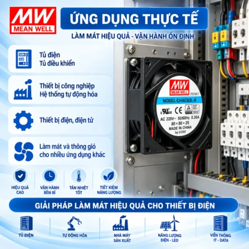 Quạt AC MEANWELL CHACB2L-A 80x80x25.5mm 220VAC 12.5W