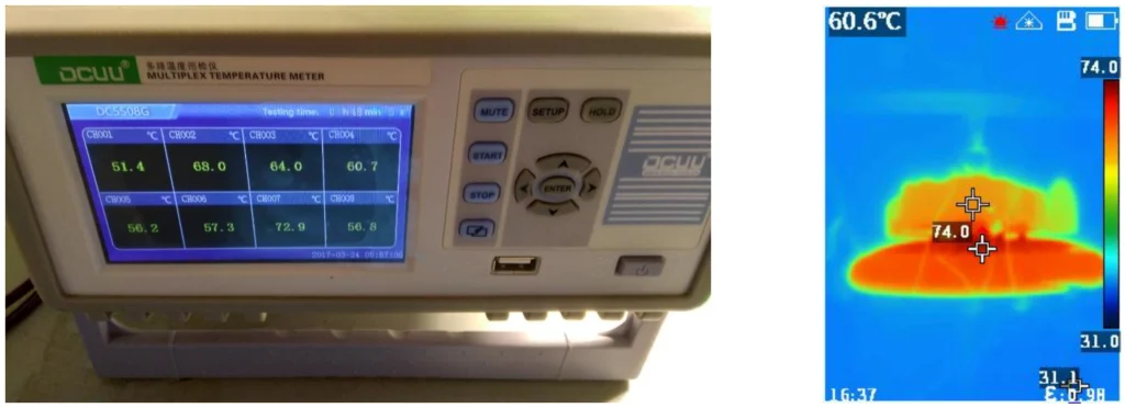 Đo nhiệt độ đèn thực tế đèn pha UFO SPL 400W 500W POTECH