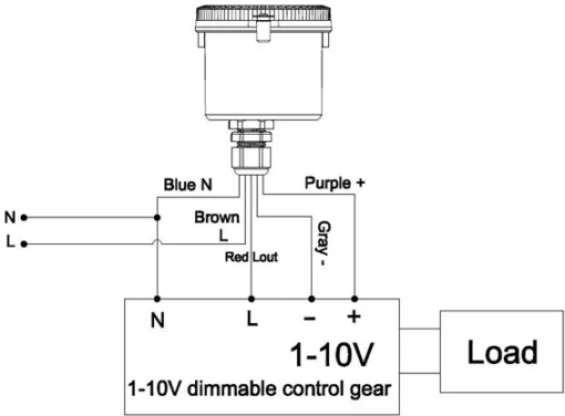 Sơ đồ đấu dây cảm biến bản châu Âu, Úc với driver dimming 1-10V