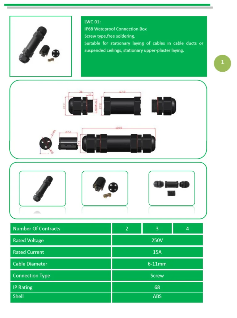 Hộp nối chống nước IP68 LWC-01: kích thước và thông số