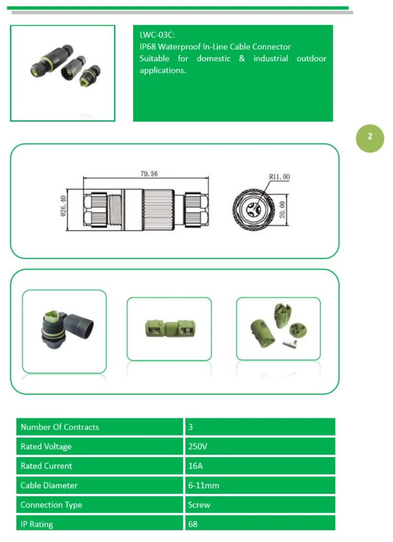 Đầu nối dây chống nước IP68 LWC-03C: kích thước và thông số